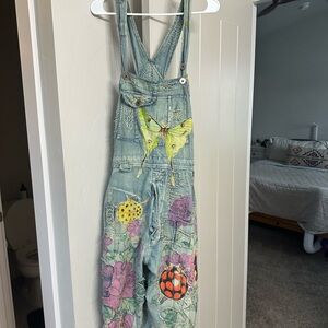 NWT Magnolia Pearl Floral and Butterfly Bugs Denim Overalls